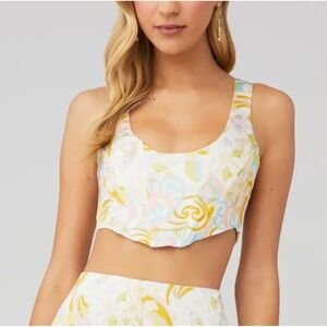 For Love & Lemons Noni Floral Corset Crop Top Pastel Lace Up Back Large